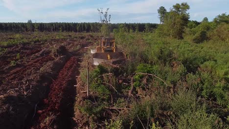 Toma-Aérea-De-Drones-De-Máquinas-De-Preparación-De-Suelo-Que-Convierten-Tierras-Forestales-En-Tierras-Agrícolas-De-Posadas-En-Misiones-Argentinas