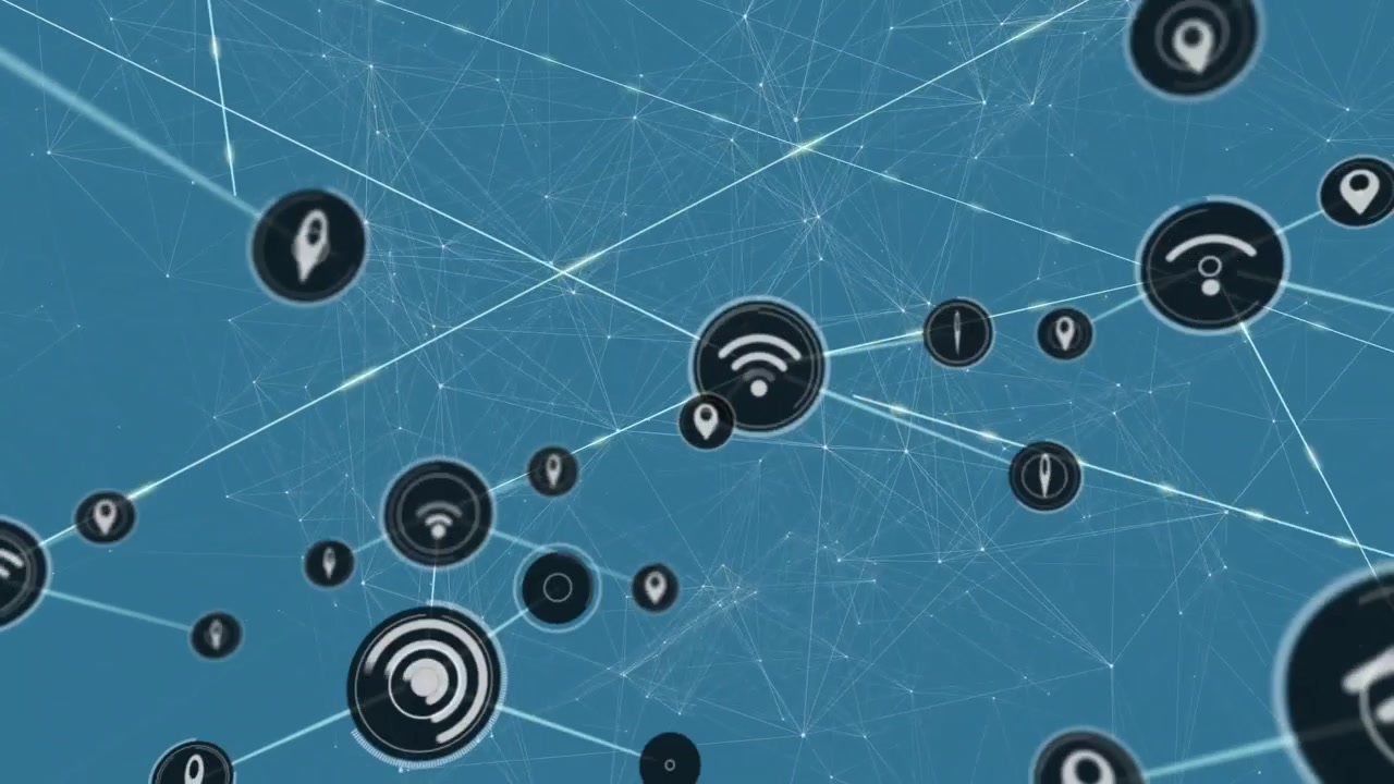 Animation of network of connections over blue background
