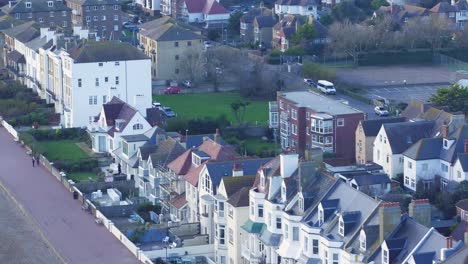 Aerial-view-of-Marine-Parade,-Hythe,-Kent,-UK