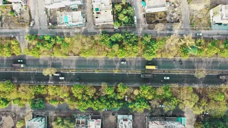 aerial uhd drone footage of a road in urban city of india "indore" which is also india's cleanest city