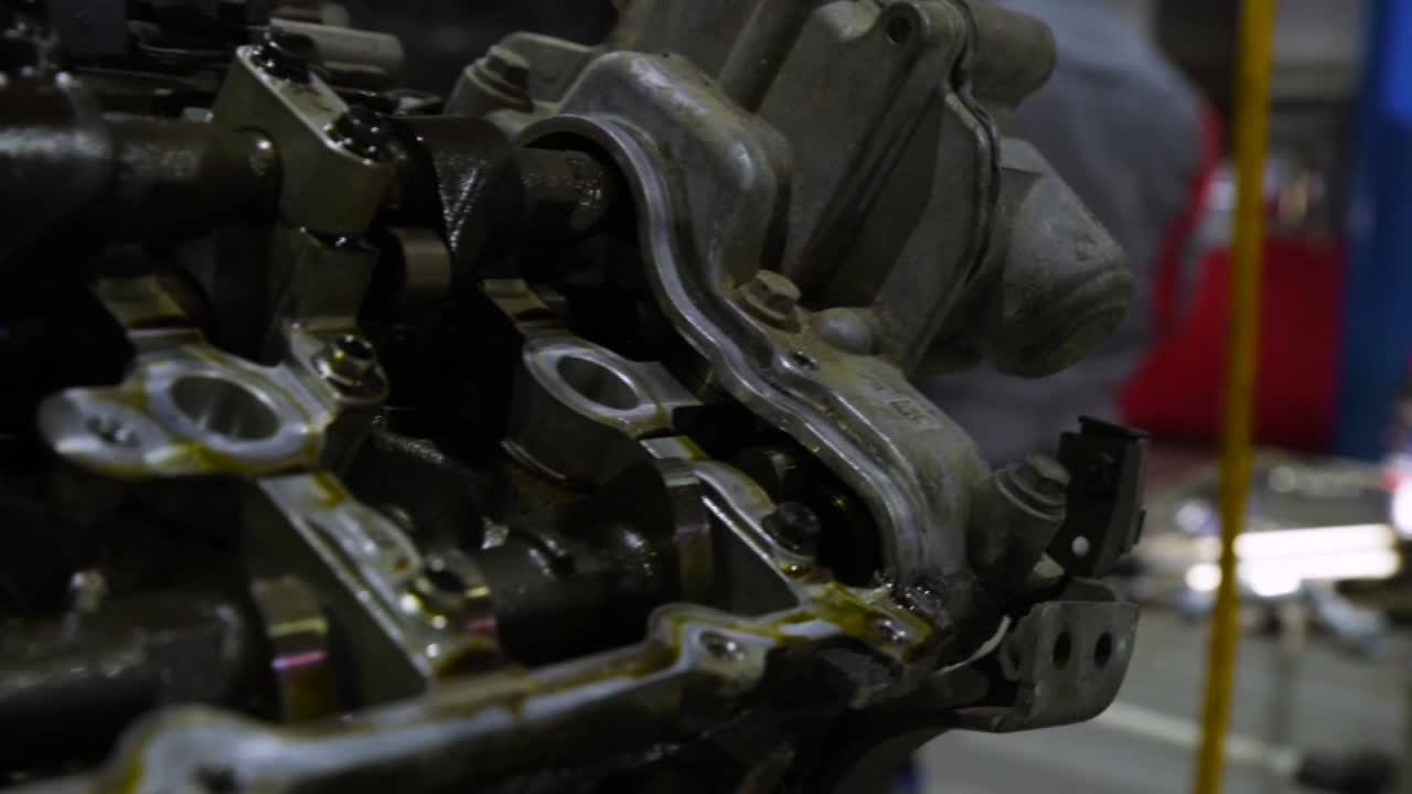 Close-up of a dirty automotive engine