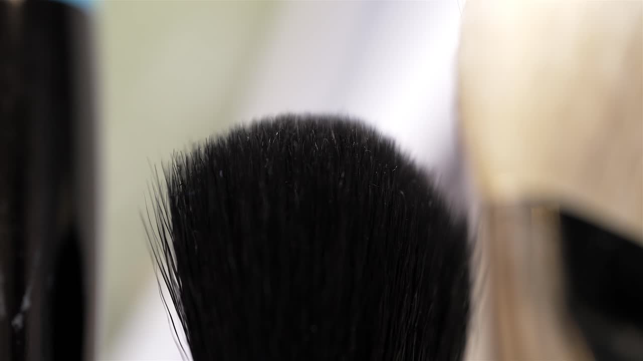 기름 수채화 그림 을 그리기 위해 검은색 털 을 가진 은색 질 을 따라 기울어