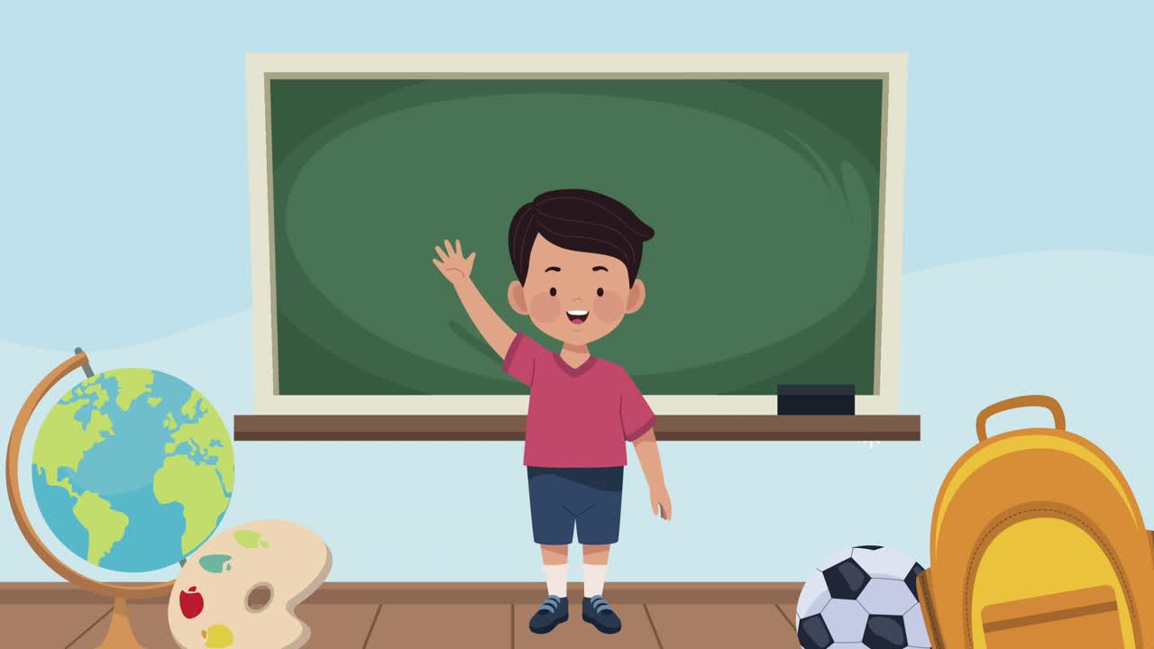 animación de regreso a la escuela con un niño en el aula