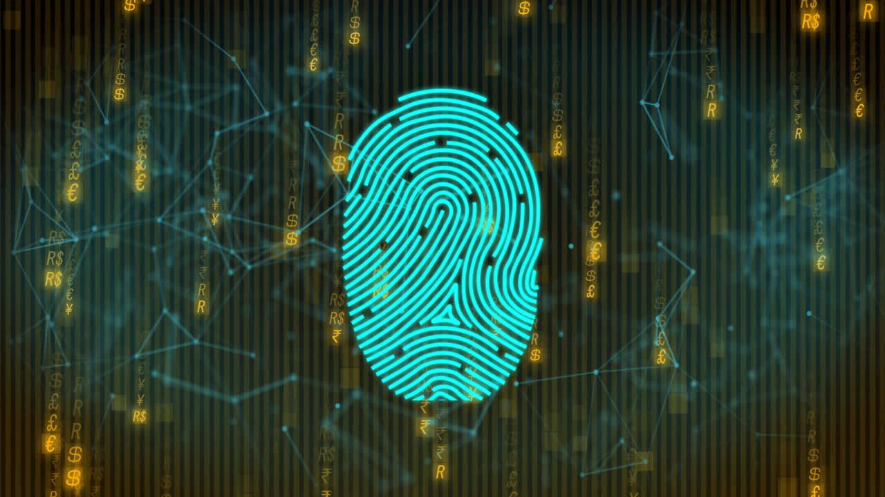 Digital currency symbols and network connections over striped background animation