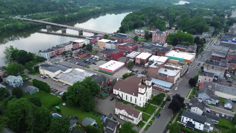 owego, new york on the susquehanna river, aerial drone