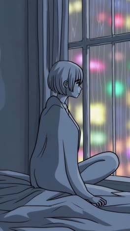 rainy night window scene