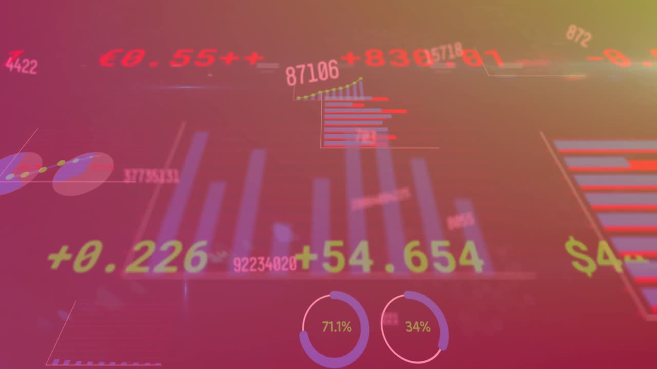 어두운 배경에서 금융 데이터 처리의 애니메이션