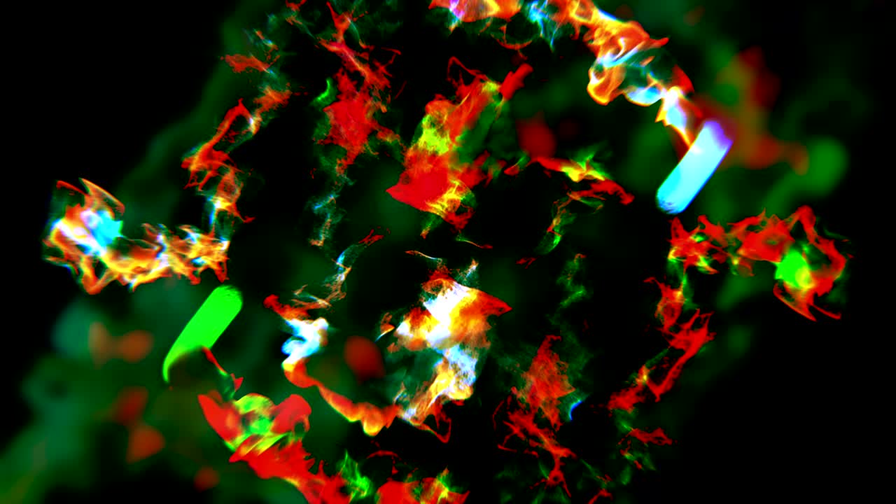 partículas coloridas en la oscuridad, animación 3d, bucle