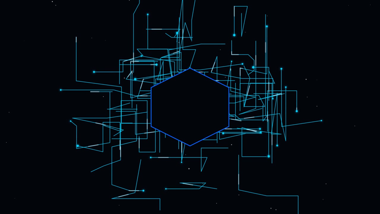 Abstract Digital Hexagon with Glowing Network Lines