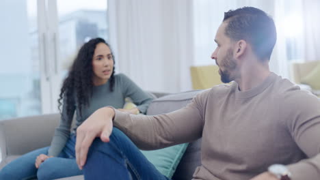 fight, talking or angry couple argue with stress