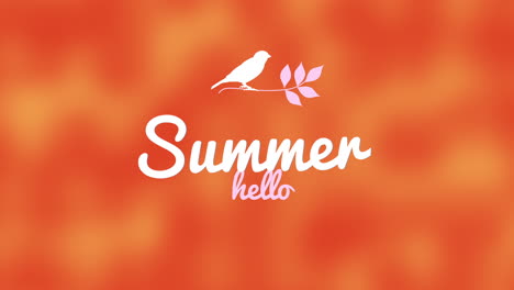 hello summer with bird and leafs on orange gradient