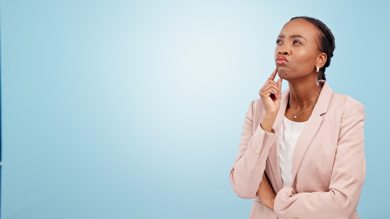 Woman, entrepreneur and thinking with gesture
