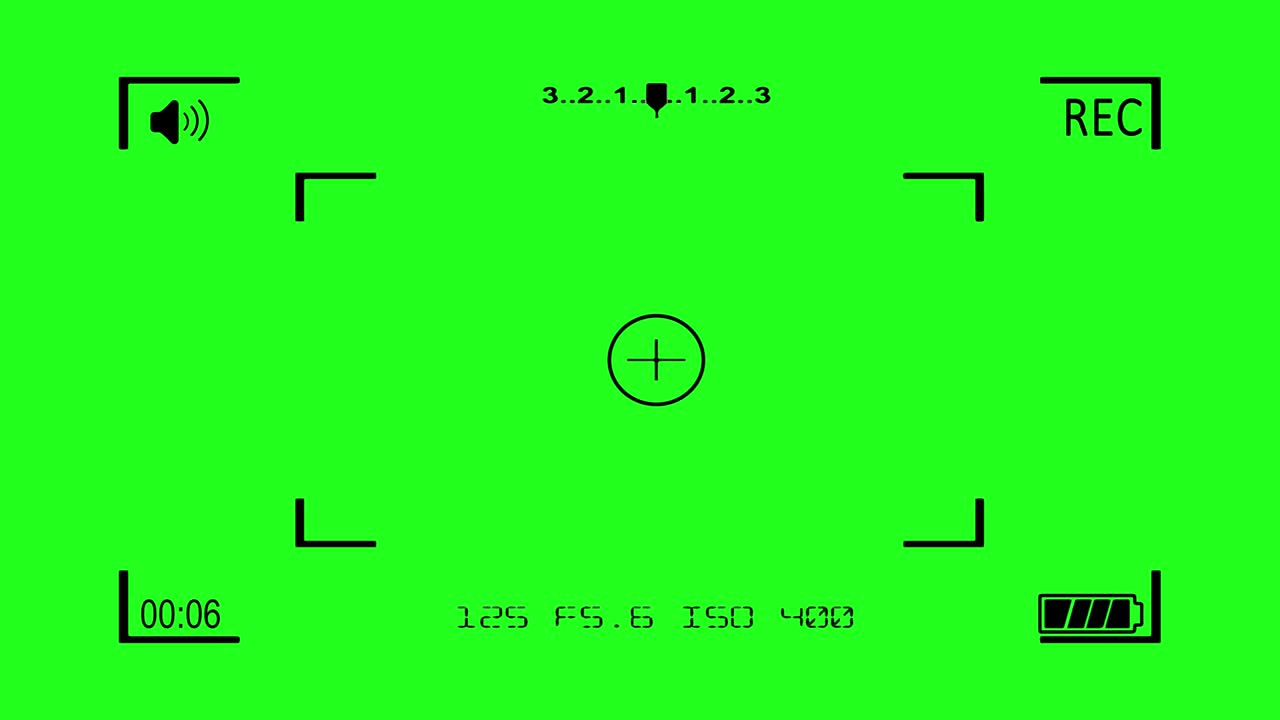 Video Filming Animation. Square Frame Easy to use alpha footage of video recording camera screen with 4K resolution. Horizontal Screen Camera Screen Recording Video Animation on green Background