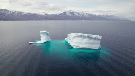 drone view of iceberg in the artic, uummannaq greenland - pan shot