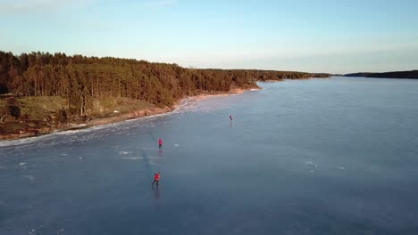 Ice-skating-over-sea-ice-at-Naantali,-Finland