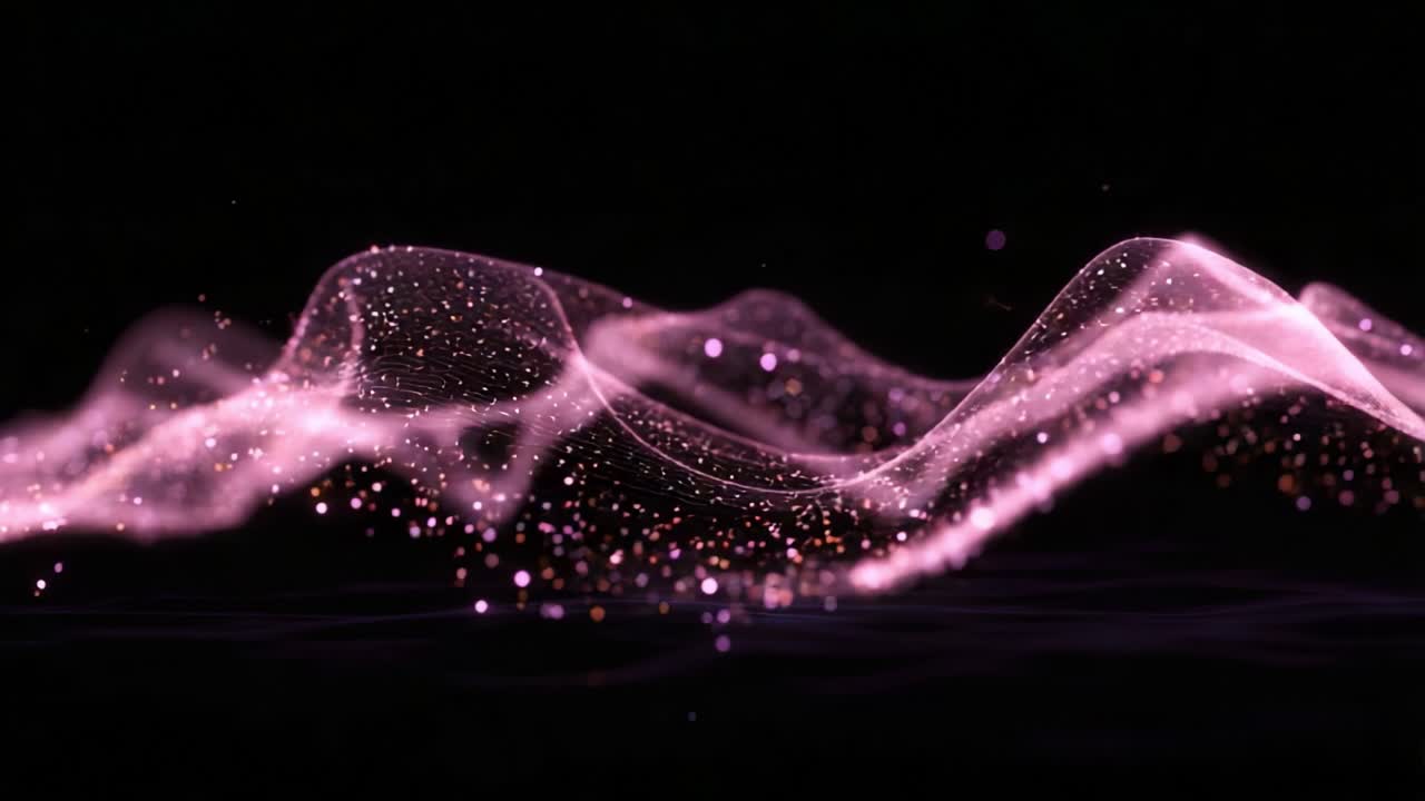 Mesmerizing Waves of Light: A Stunning Display of Vibrant Pink Particles Dancing Against a Dark Background, Creating a Captivating Visual Experience of Motion and Radiance