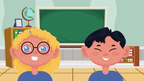 blond and asian couple in classroom