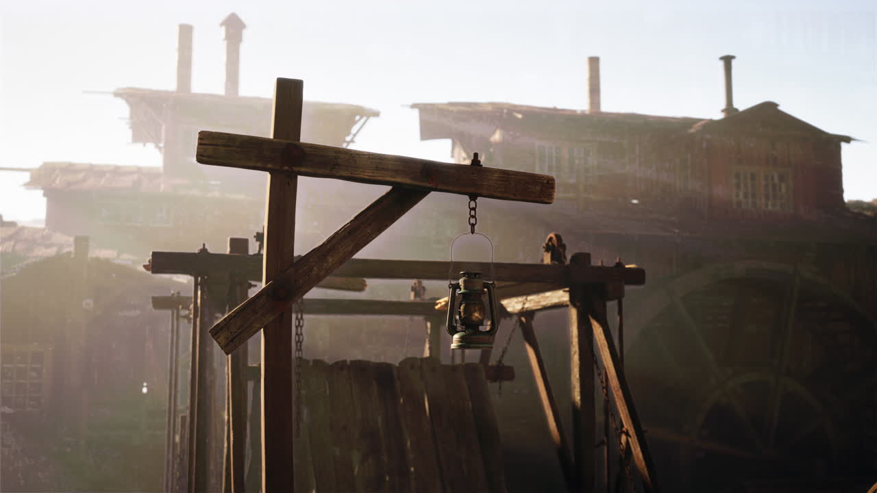 버려진 공장 에 있는 고대 등불