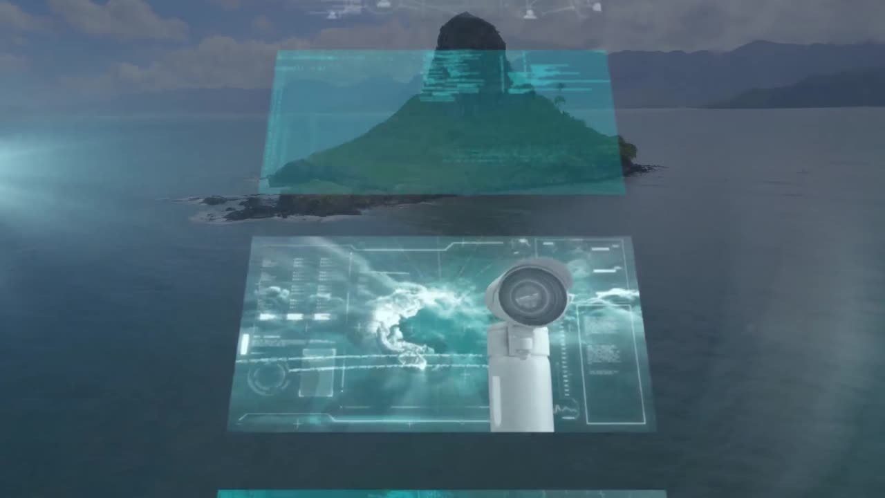 animación de pantallas móviles sobre paisajes marinos