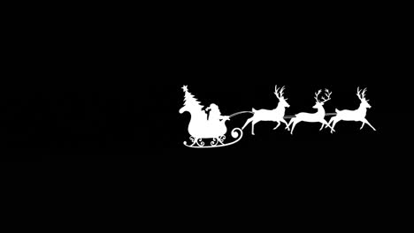 Digital-animation-of-black-silhouette-of-santa-claus-and-christmas-tree-in-sleigh