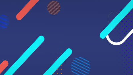 animación de formas y puntos coloridos en movimiento sobre un fondo azul.
