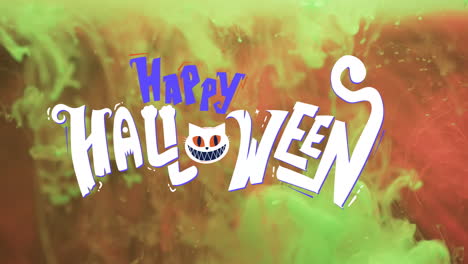 animación de texto feliz de halloween y gato sobre fondo naranja