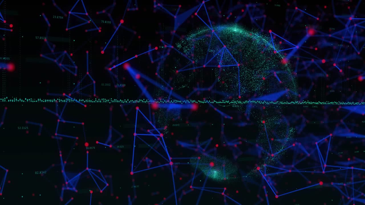 Animation of data processing and networks of connections over globe