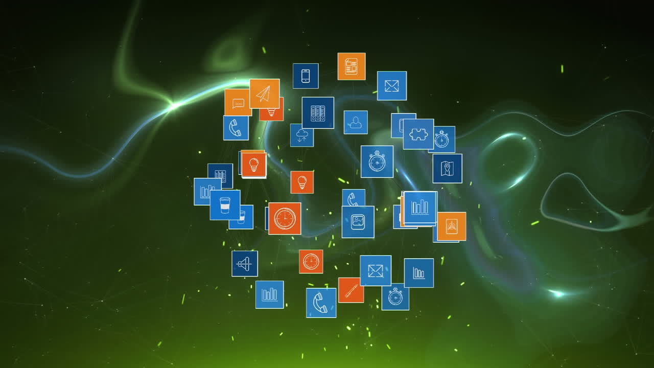 animación del globo con una red de conexiones e iconos