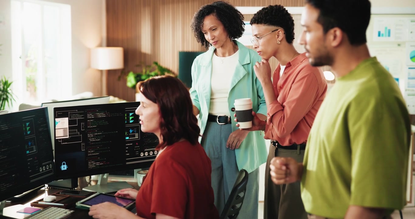 Diverse Team of Software Developers Collaborating in Modern Office