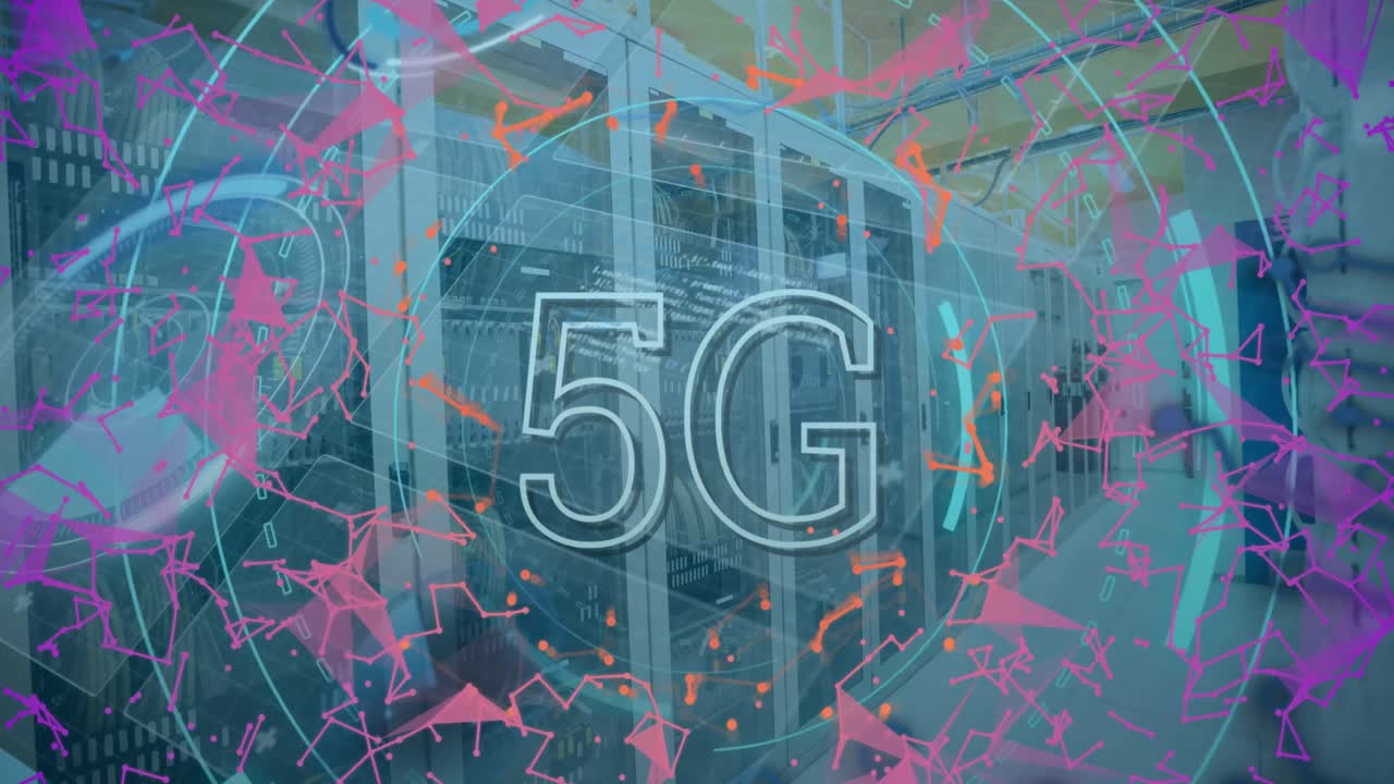 animación de texto 5g y procesamiento de datos a través de servidores informáticos.