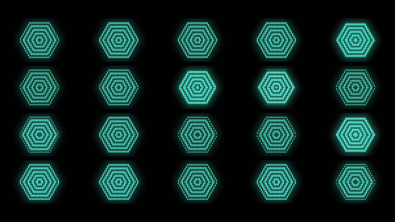 patrón de hexágonos verde neón en la noche