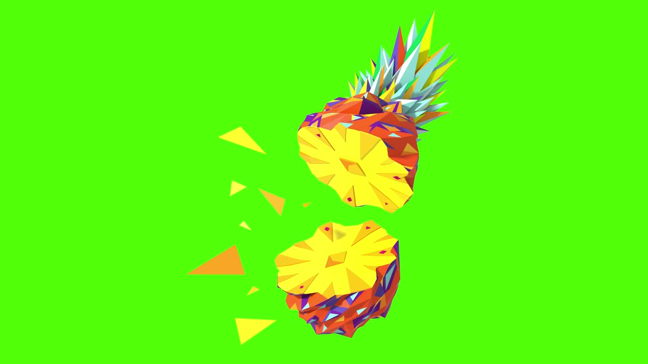 piña lowpoly 3d, cortada en t
