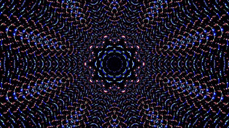 colorful lines glowing waves flower shape background kaleidoscope abstract