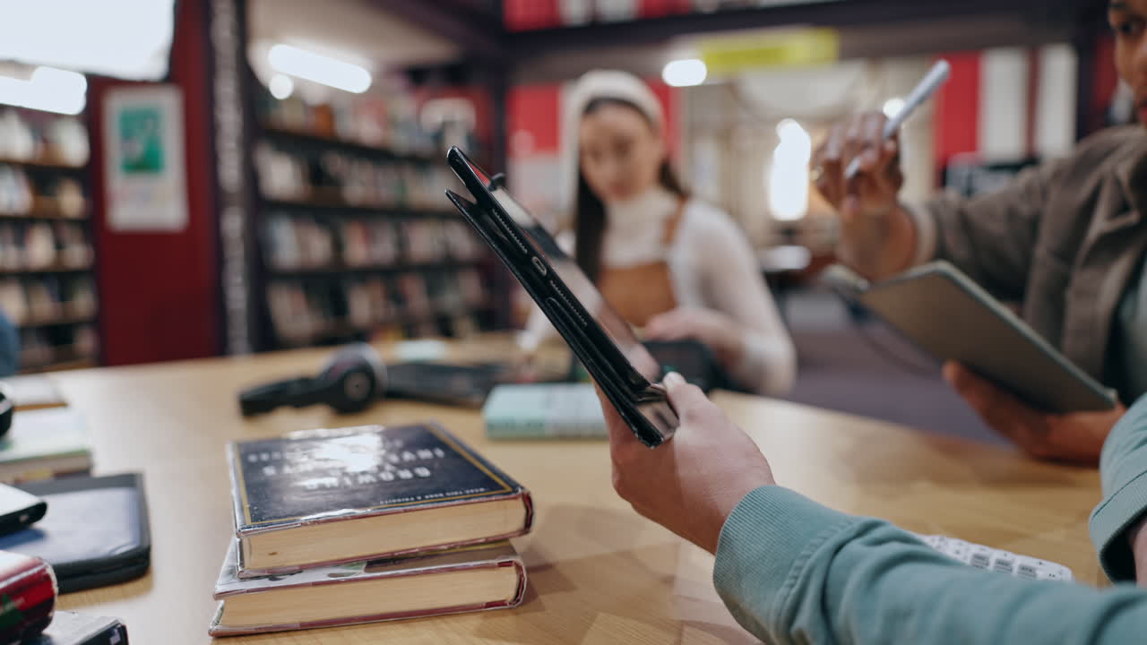Students collaborating in a library