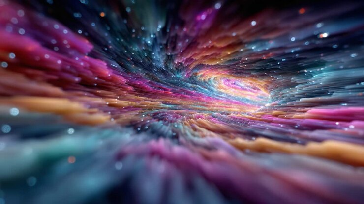 A mesmerizing journey through a colorful cosmos, where vibrant hues and sparkling stars create a breathtaking visual of a galactic whirlpool, inviting exploration and wonder