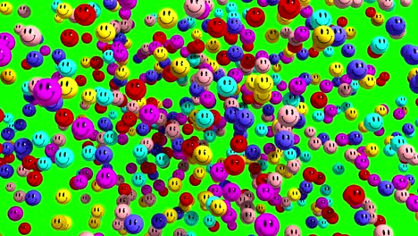 4k. multicolor smiley face icon explosion.green screen. 3d animation.