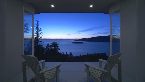 two chairs looking over a beautiful sunset view in vancouver, british columbia, canada