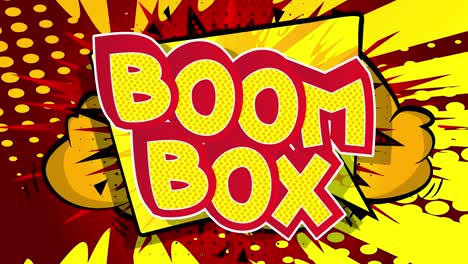 boom box. motion poster. 4k animated comic book word text