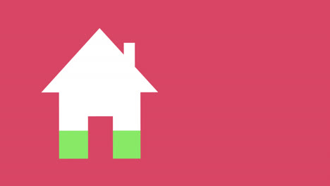 Animation-of-house-icon-filling-up-with-green-and-copy-space-over-red-background