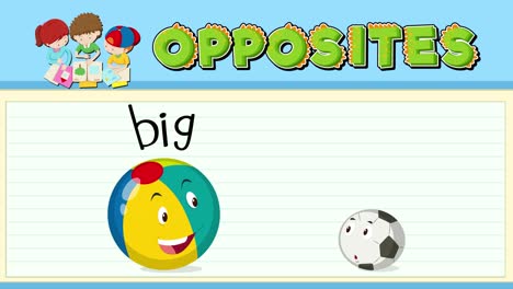 colorful animation illustrating the concept of opposites with playful characters and objects, focusing on size differences