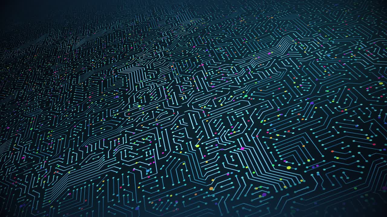 High Tech Electronic Circuit Board. Electrical Signals Flowing. Perfect Loop