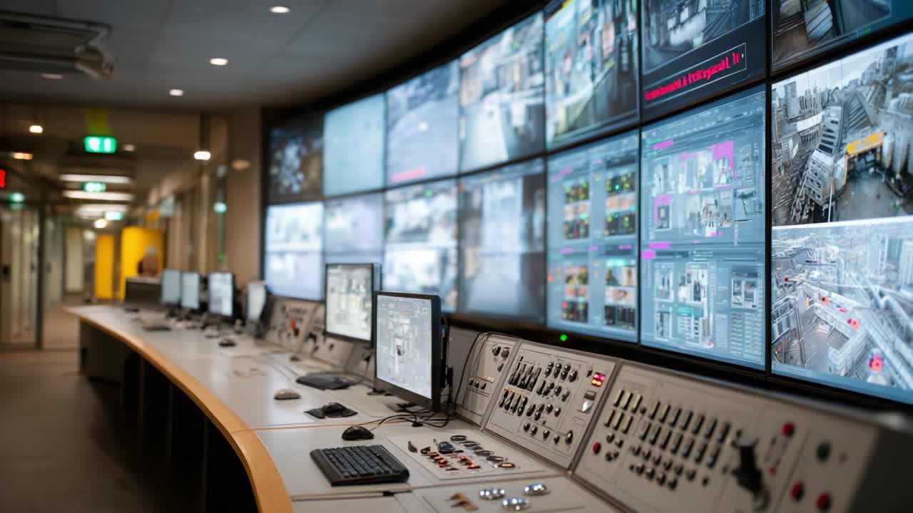 Sala di Controllo di Sorveglianza Avanzata Dotata di Monitor Ad Alta Tecnologia e Interfaccia di Comando per il Monitoraggio in Tempo Reale e la Consapevolezza Situazionale
