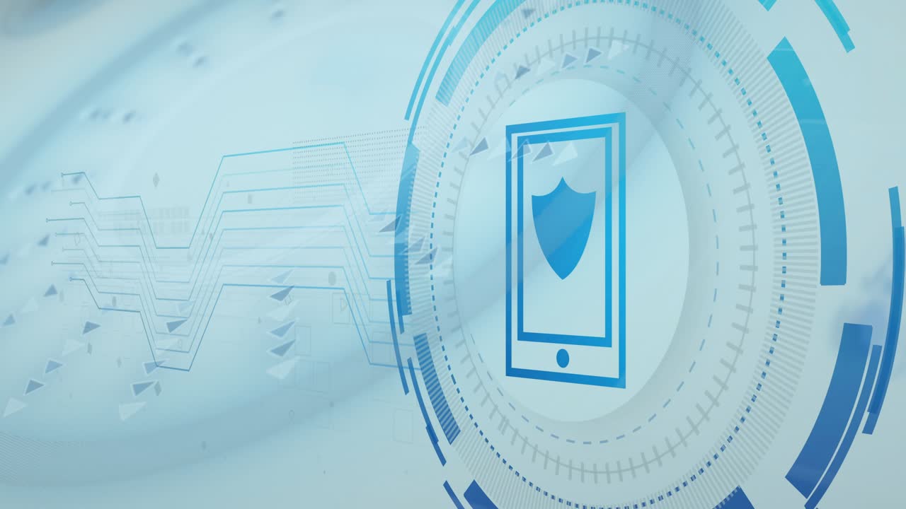 Triangular particles drifting left starting HUD forming around phone waves feeding securing data