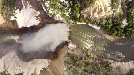 Aerial-4K-footage-of-Yellowstone-Falls-in-Yellowstone-National-Park,-Wyoming,-USA