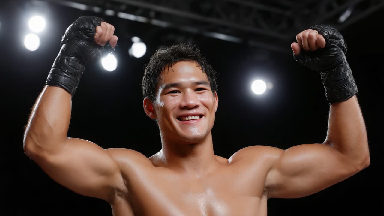 Victorious Moment: Celebrating Achievement After a Hard-Fought Match in the Ring with Strength and Determination