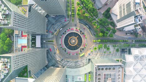 aerial top view fountain of wealth at suntec city in singapore, it is landmark financial business district with skyscraper.