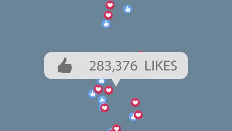 animation of likes growing number over emoji icons on blue background