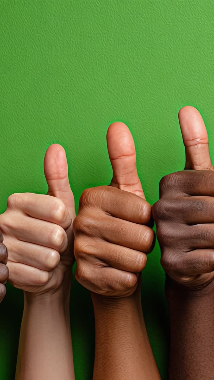 A Diverse Group of Hands Giving Thumbs Up Against a Bright Green Background Symbolizing Unity, Positivity, and Celebration of Differences