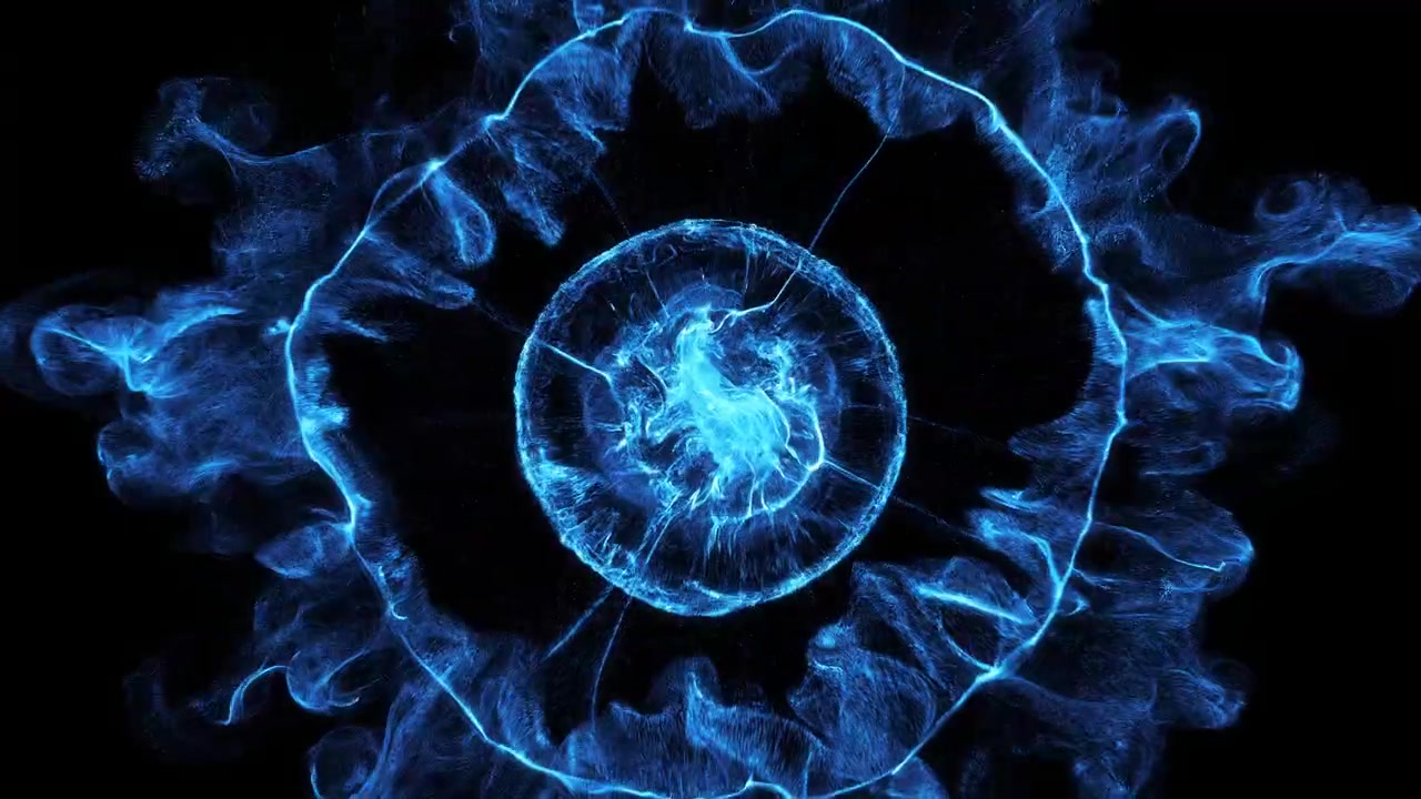 Impulso di energia blu astratto che si espande e svanisce nell'oscurità