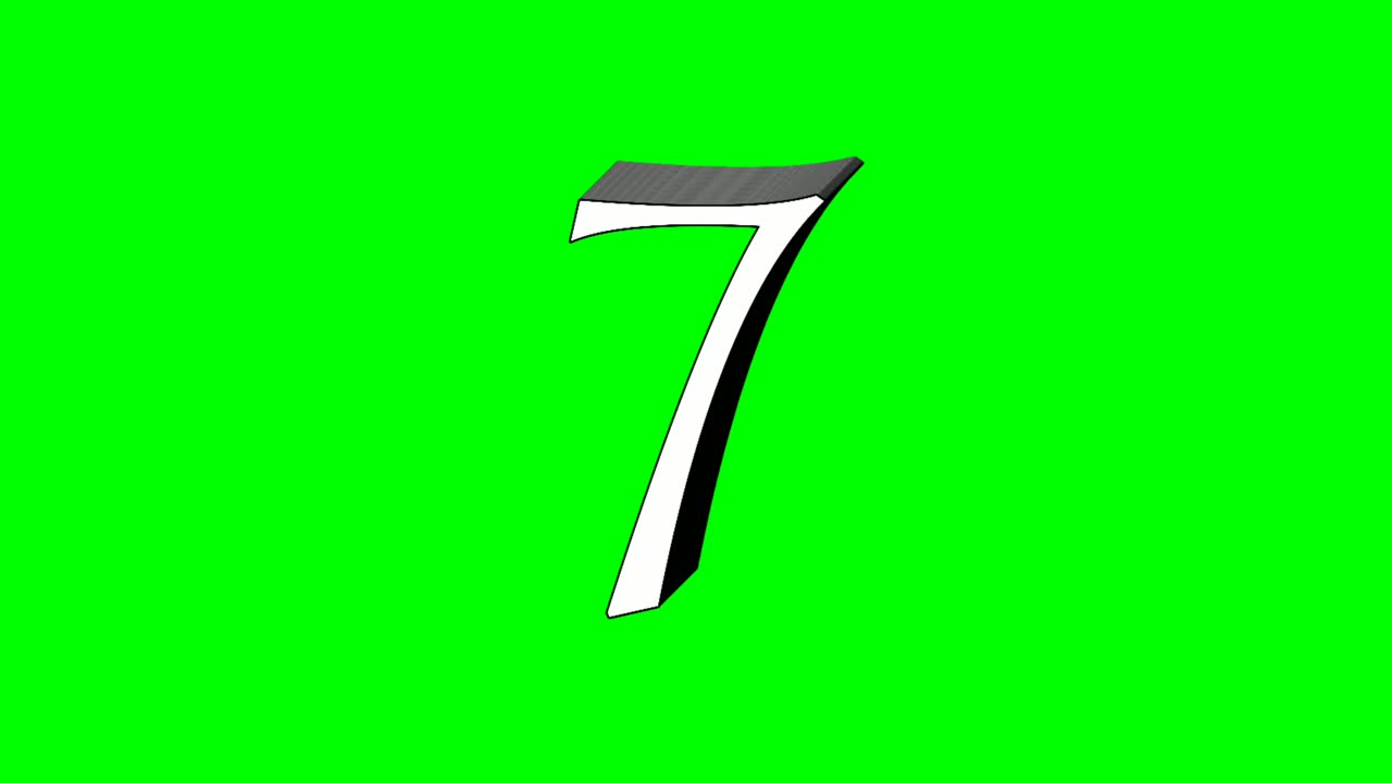 Animazione numero sette 7 su green screen